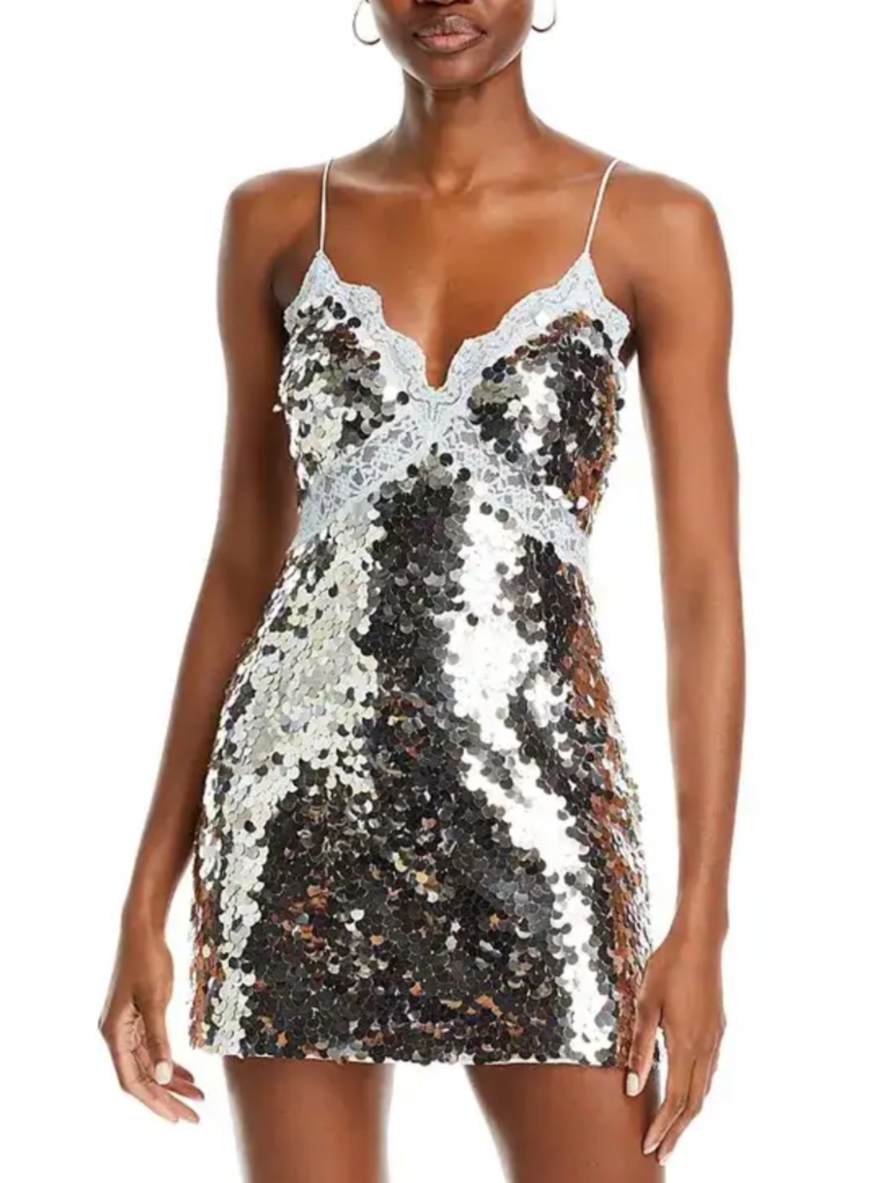 LOVESHACKFANCY Finta Sequined Lace-Trim Mini Dress